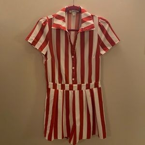 Retro style rust and ivory stripped romper
